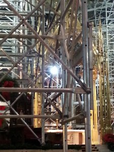 Scaffolding hides St. Patrick's Cathedral in New York on Jan. 1, 2015.