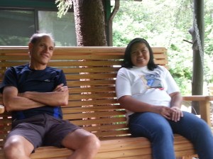 Liza and her boss, Howard, talk at the cabin on July 2,2015.