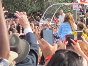 Pope Francis arrives for his speech at Independence Hall in Philadelphia on Saturday, Sept. 26, 2015.