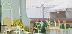 Pope Francis gives his homily at the Ben Franklin Parkway in Philadelphia on Sunday, Sept. 20, 2015.