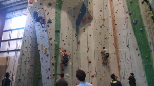 Fellow seminarians Brother Rafael (from left), Joel and I tackle a rock climbing wall in September 2015.